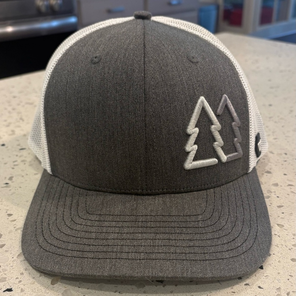 WUE Pine‎ Trees Gray and White Trucker Hat with 3-D Embroidery Logo